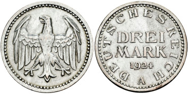 ALEMANIA R. WEIMAR - K-43 3 Marcos 1924 A. MBC+