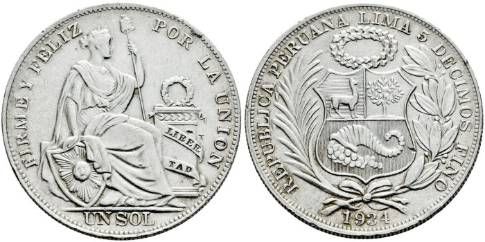 PERU - K-218.2.- 1 SOL 1934 - EBC-