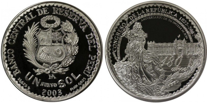 PERU - K-333.- 1 Nuevo Sol 2003 Congreso de la República - Plata PROF