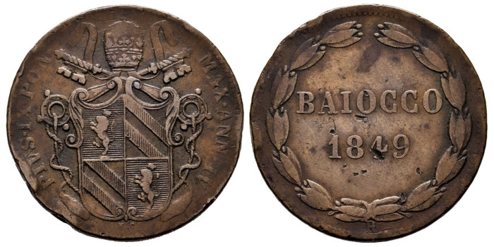 ITALIA - ESTADOS PAPALES - K-1339 - Baiocco  1849R - MBC+ GOLPECITOS