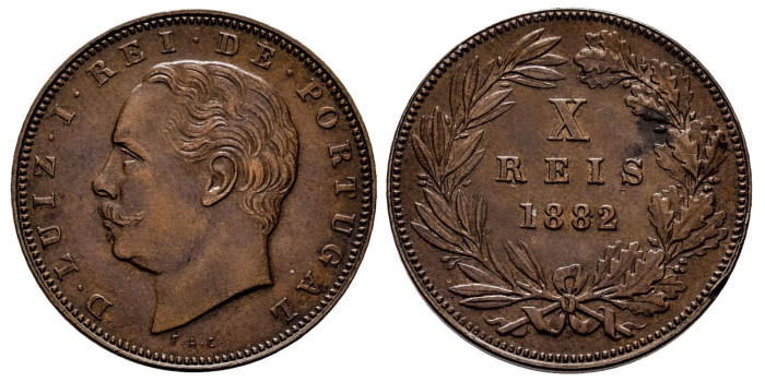 PORTUGAL - K-526 - 10 Reis 1882 - EBC+ Pequeño golpe canto