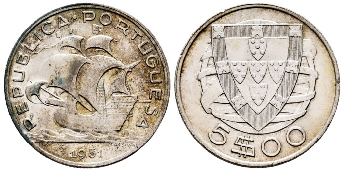 PORTUGAL - K-581 - 5 Escudo 1951 - EBC+