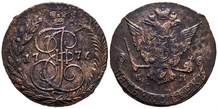 RUSIA - IMPERIO - K-059.3 - 5 Kopeks 1776 - BC. Catalina II