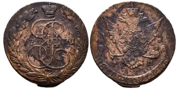 RUSIA - K-059.3a - 5 Kopeks 1771 - MBC-. Catalina II