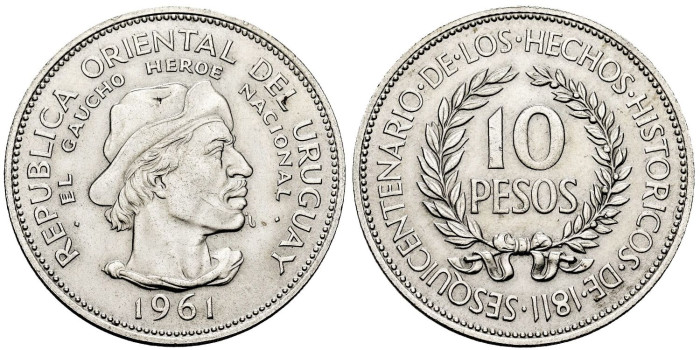 URUGUAY - K-043 - 10 Pesos 1961 - SC