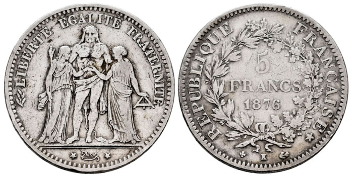FRANCIA - K-0820.2 - 5 Francos 1876 K - BC