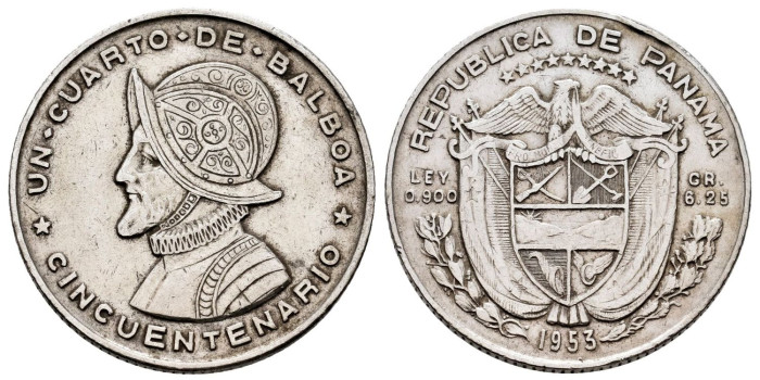 PANAMA  K-019 - 1/4 Balboa 1953 - MBC