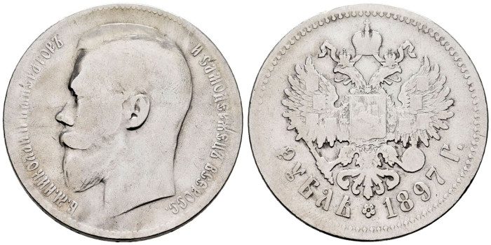 RUSIA - IMPERIO - K-059 - 1 Rublo 1897 AR. BC - PLATA