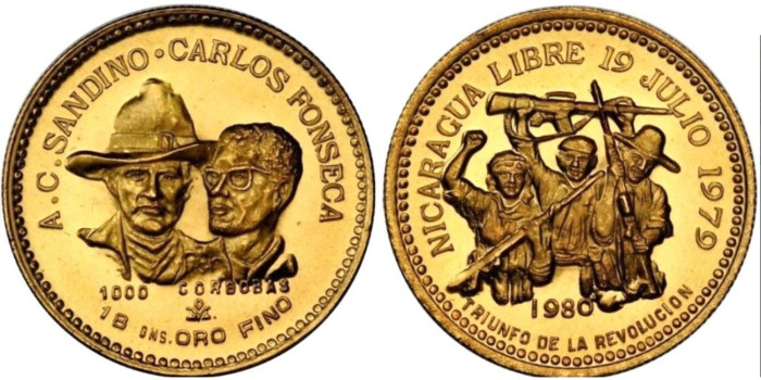 NICARAGUA K-049.- 1000 CORDOBAS 1980 ANIV. REVOLUCION - 0RO