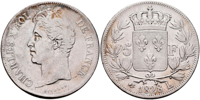 FRANCIA - K-728.- 5 FRANCOS 1828 L- MBC