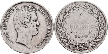 FRANCIA - K-735.- 5 FRANCOS 1830 A- BC+