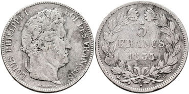 FRANCIA - K-749.- 5 FRANCOS 1833 B - MBC