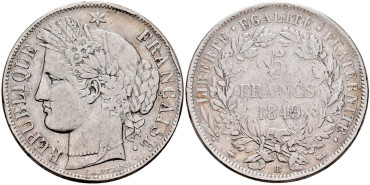 FRANCIA - K-761.- 5 FRANCOS 1849 BB - MBC-