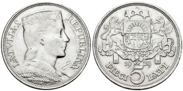 LETONIA - K-009 5 Lati 1929 - EBC- 