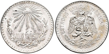 MEXICO - K-455  1 Peso 1943. SC -PLATA