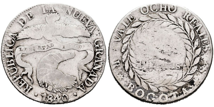 COLOMBIA - K-088 Republica de Nueva Granada 8 Reales 1840 RS