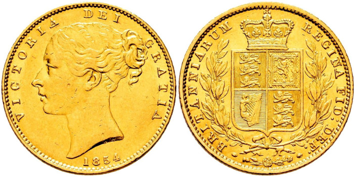 GRAN BRETAÑA K-0736.1 - SOBERANO 1854 VICTORIA. Oro. EBC-