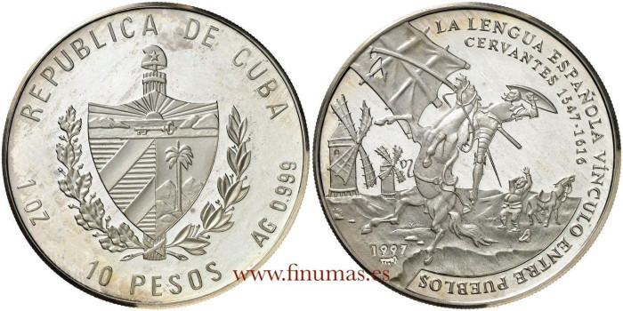 copy of CUBA - K-337, 10 PESOS 1991 proof plata