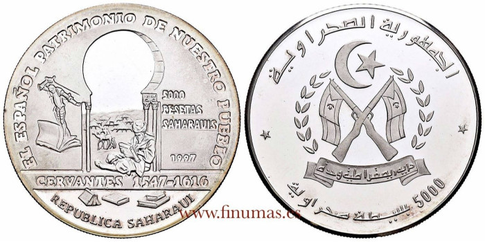 REPUBLICA SAHARAVI - K-0X2 - 5000 PESETAS 1997 CERVANTES. PROOF PLATA
