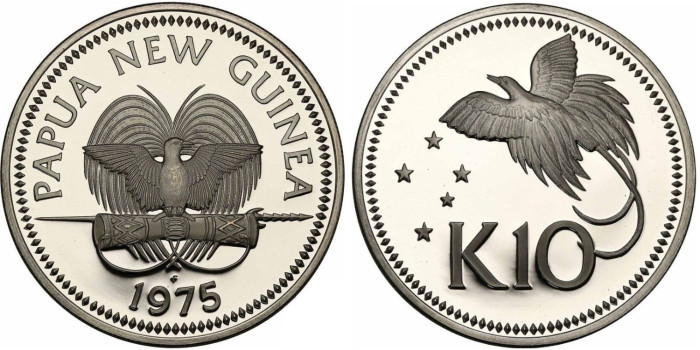 copy of PAPUA Y NUEVA GUINEA - k-008A - 10 KINA 1975 PROOF ,PLATA