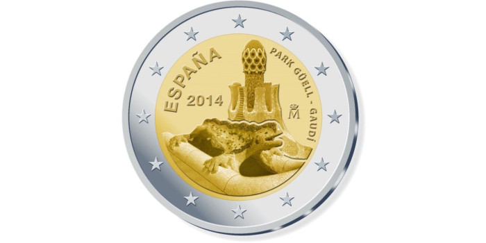 2 EUROS CONMEMORATIVOS ESPAÑA 2014 "GAUDI"