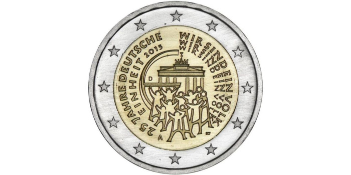2 EUROS CONMEMORATIVOS ALEMANIA 2015 "REUNIFICACION" (JUEGO 5 CECAS)