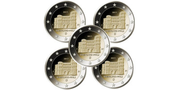 2 EUROS CONMEMORATIVOS ALEMANIA 2017 "Renania" (juego de 5 Cecas)