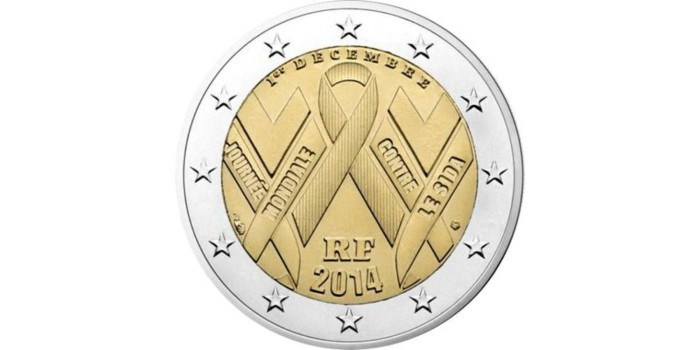 2 EUROS CONMEMORATIVOS FRANCIA 2014 "SIDA"