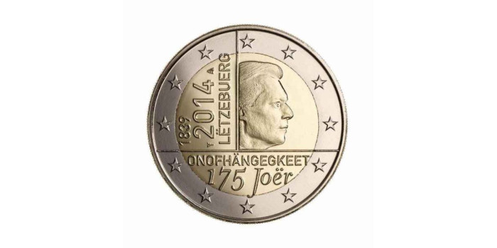 2 EUROS CONMEMORATIVOS LUXEMBURGO 2014 - 175º Anv Independencia