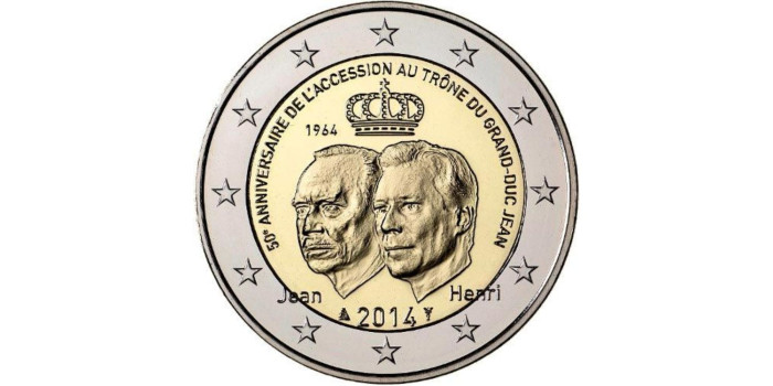 2 EUROS CONMEMORATIVOS LUXEMBURGO 2014 'DUQUE JEAN'