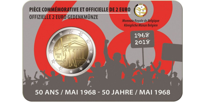 2 EUROS CONMEMORATIVOS BELGICA 2018 "MAYO `68"