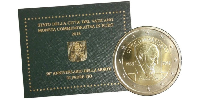 2 EUROS CONMEMORATIVOS VATICANO 2018 "PADRE PIO"