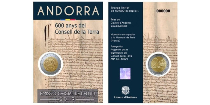 2 EUROS CONMEMORATIVOS ANDORRA 2019 "CONSELL DE LA TIERRA"