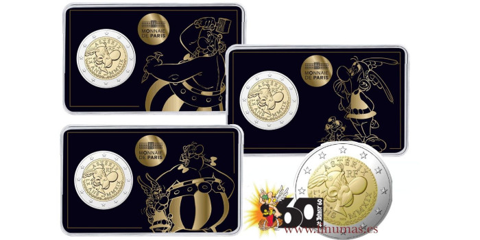 2 EUROS CONMEMORATIVOS FRANCIA 2019 "ASTERIX"- x3 Coincard diferentes
