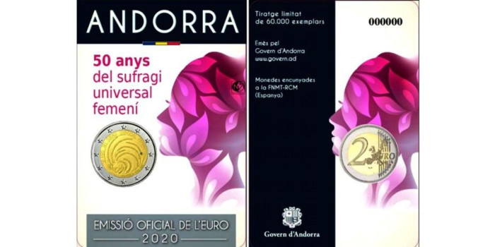 2 EUROS CONMEMORATIVOS ANDORRA 2020 "SUFRAGIO FEMENINO"