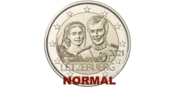 2 EUROS CONMEMORATIVOS LUXEMBURGO 2021 "40 ANIV. BODA REAL"- NORMAL Y HOLOGRAMA