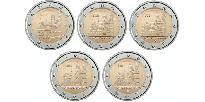 2 EUROS CONMEMORATIVOS ALEMANIA 2021 "SAJONIA ANHALT" - JUEGO 5 CECAS