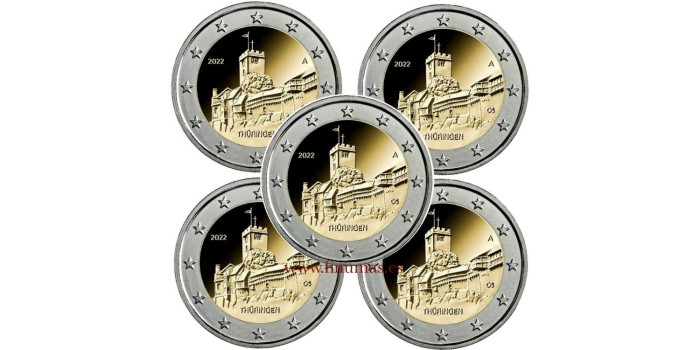 2 EUROS CONMEMORATIVOS ALEMANIA 2022 "TURINGIA-WARTBURG" - JUEGO 5 CECAS