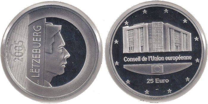 25 Euros Conmemorativos Luxemburgo 2005 "Presidencia del Consejo" - Plata