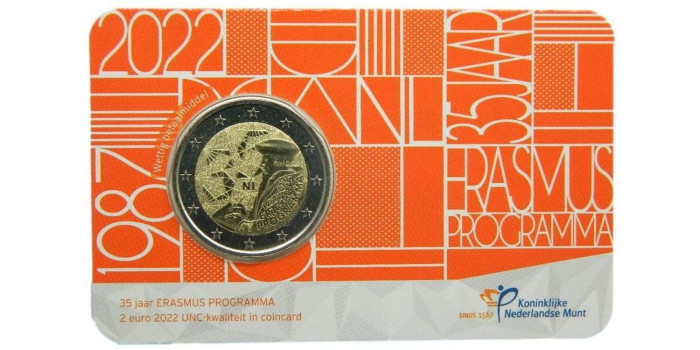 2 EUROS CONMEMORATIVOS HOLANDA 2022 "ERASMUS" (COINCARD)