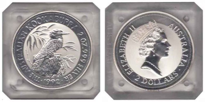 AUSTRALIA  2 Onza Plata KOOKABURRA 1992