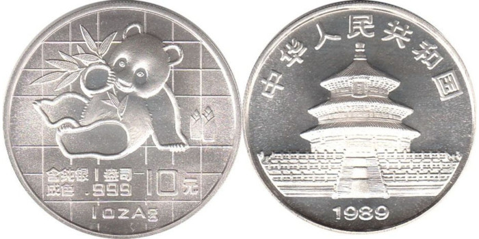CHINA  1 Onza Plata PANDA 1989 - Original Bag.