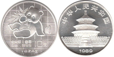 CHINA  1 Onza Plata PANDA 1989