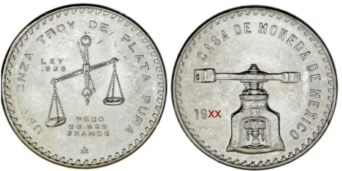 MEXICO 1 ONZA PLATA BALANZA - VARIOS AÑOS