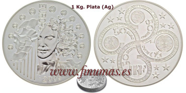 FRANCIA - K-1340.- 50 EUROS 2003 "ANIVERSARIO DEL EURO" - 1Kg PLATA. PROOF