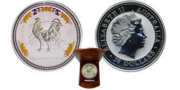 AUSTRALIA 30 DOLLAR 2005 AÑO DEL GALLO. COLOR + DIAMANTE-  1 Kg. PLATA