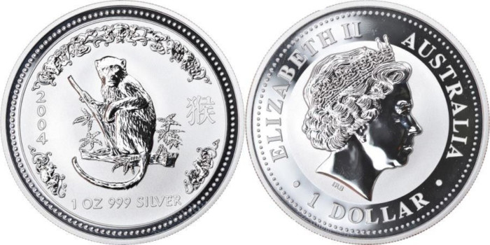 AUSTRALIA  1 ONZA PLATA AÑO LUNAR  2004 MONO