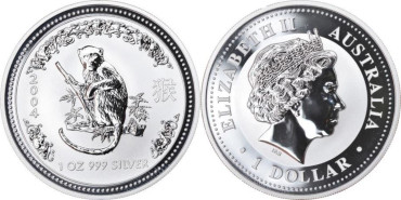 AUSTRALIA  1 ONZA PLATA AÑO LUNAR  2004 MONO