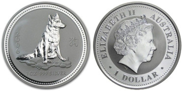 AUSTRALIA  1 ONZA PLATA AÑO LUNAR  2006 PERRO