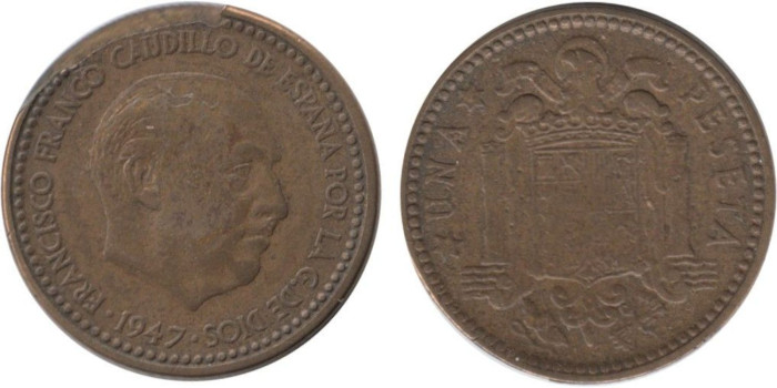 FV71 - 1 Pts. 1947/54 cuño descantillado - MBC